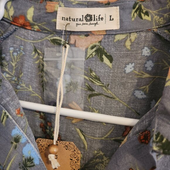 NATURAL LIFE Rebecca Dress Floral Gray and Orange Floral Dress. Large NWT - Picture 3 of 5